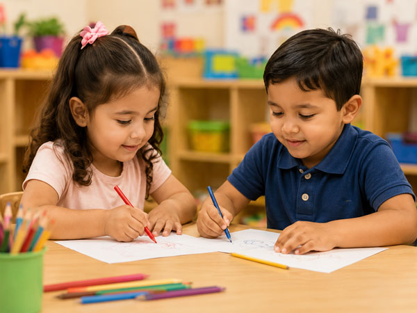 Preschool children completing an educational classroom activity.