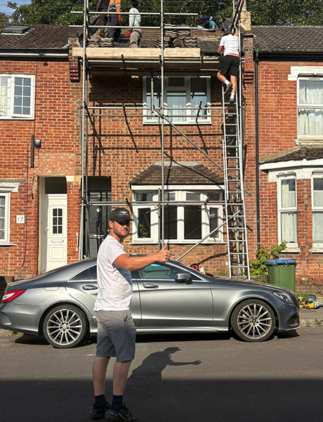 James and crew from Five Star Roofing on a residential roofing job site