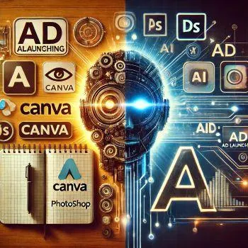 Image Of An Ai Robot In The Middle Between Old School Digital Marketing Tools And New School Ai Digital Marketing Tools. It Depicts Artificial Intelligence And Digital Marketing.