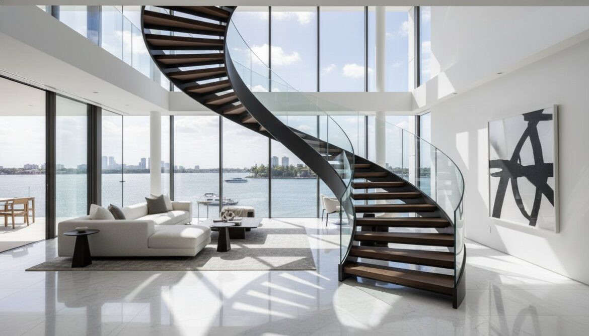 Spiral vs Helical Stairs in Miami: The Architect’s Guide to Curved Design