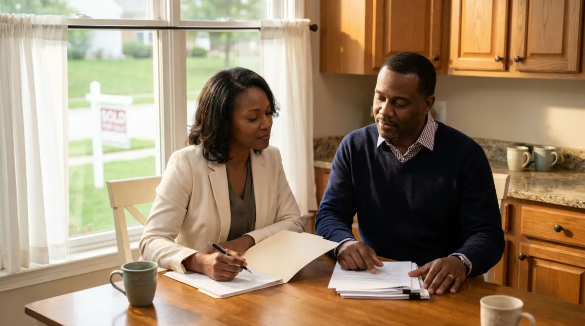 Southwest DFW homeowner reviewing capital gains tax paperwork before selling a Dallas-area home in 2026