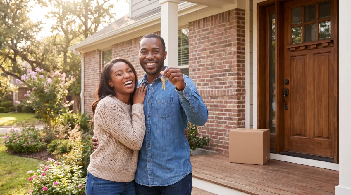 First-time homebuyers receiving keys to a DeSoto TX home with down payment assistance in 2026