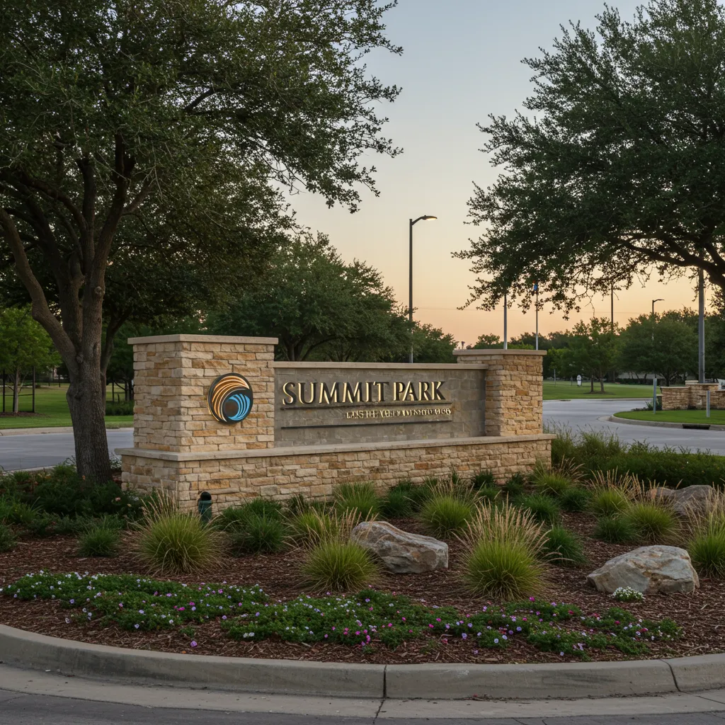 A high-end master-planned community entrance in North Texas, representing the modern MUD and PID districts common in 2026 DFW real estate.