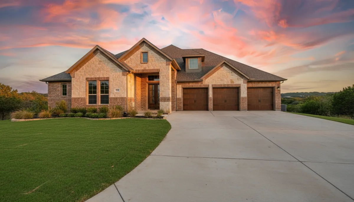 Cedar Hill TX new construction homes 2026 — new community with stone exterior and rolling hills, southwest DFW