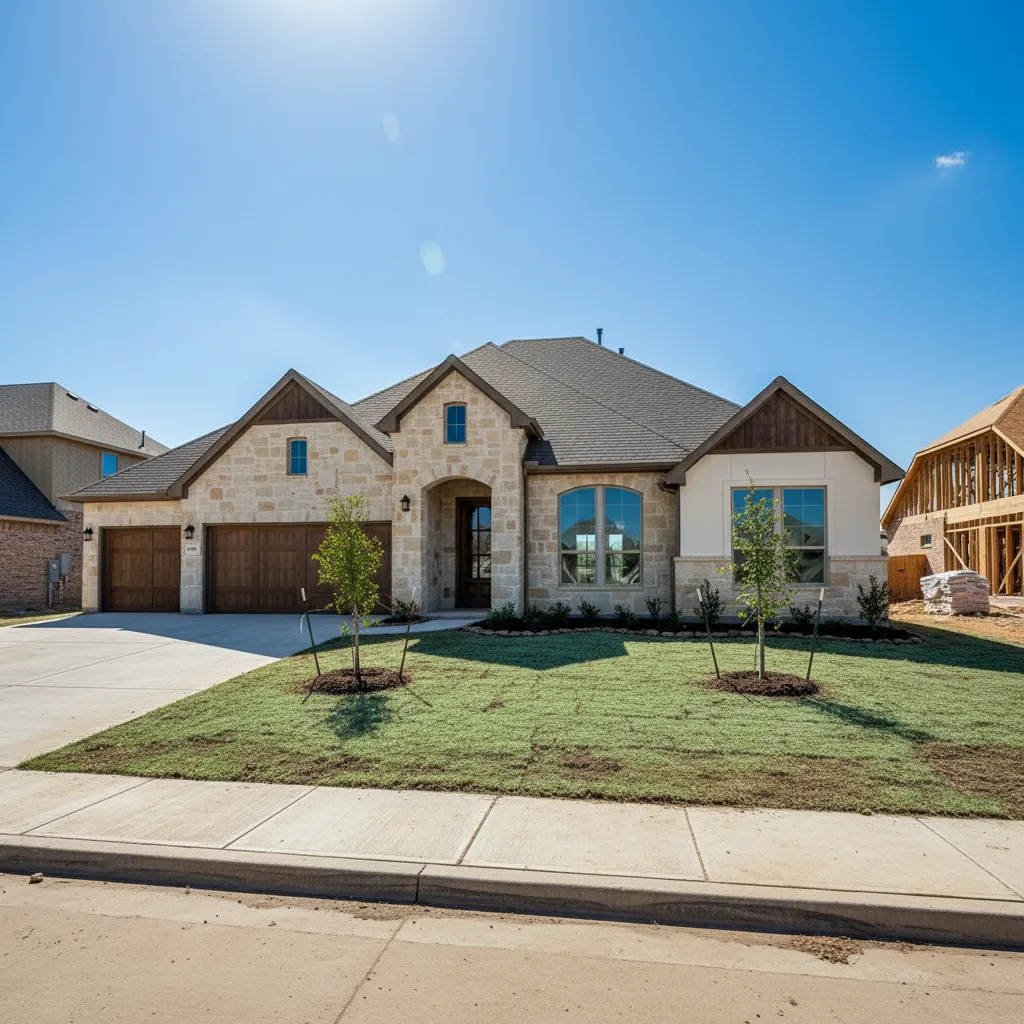DeSoto TX neighborhood aerial view 2026 — tree-lined residential street, brick homes, southwest DFW, 75115