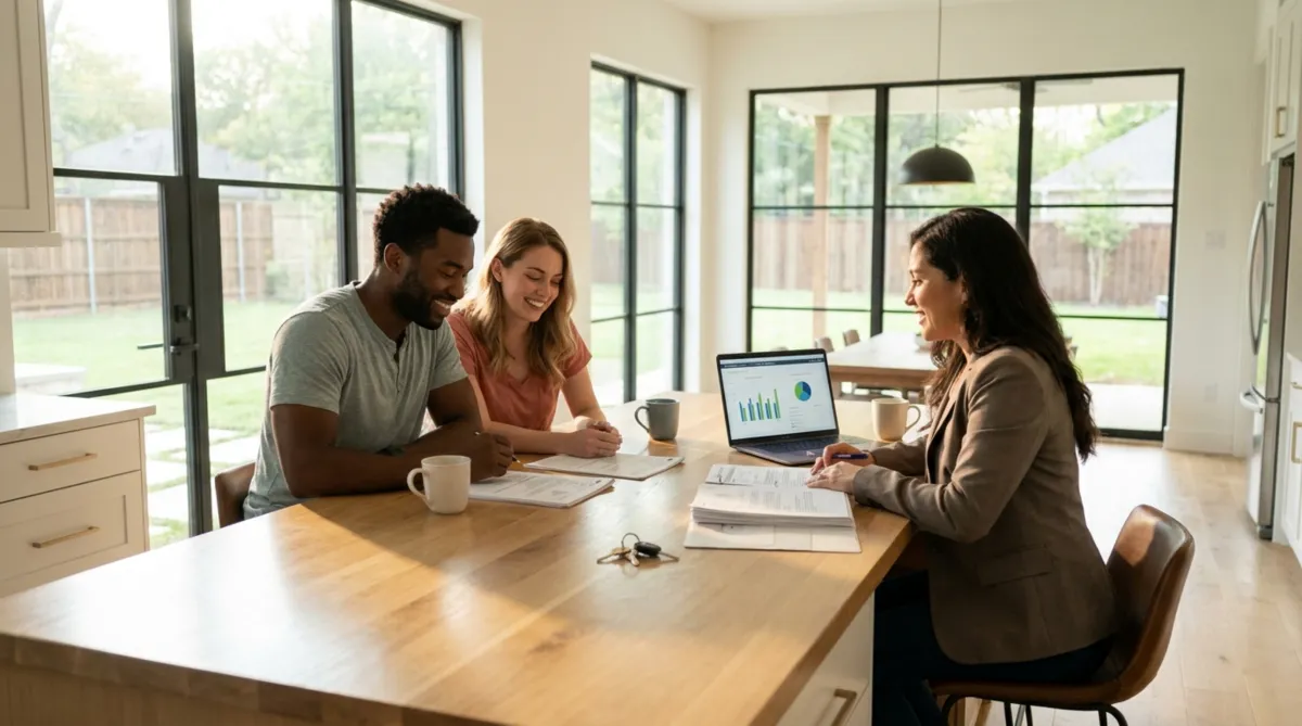 Young DFW homebuyers negotiating a better deal with their agent in the 2026 buyer's market