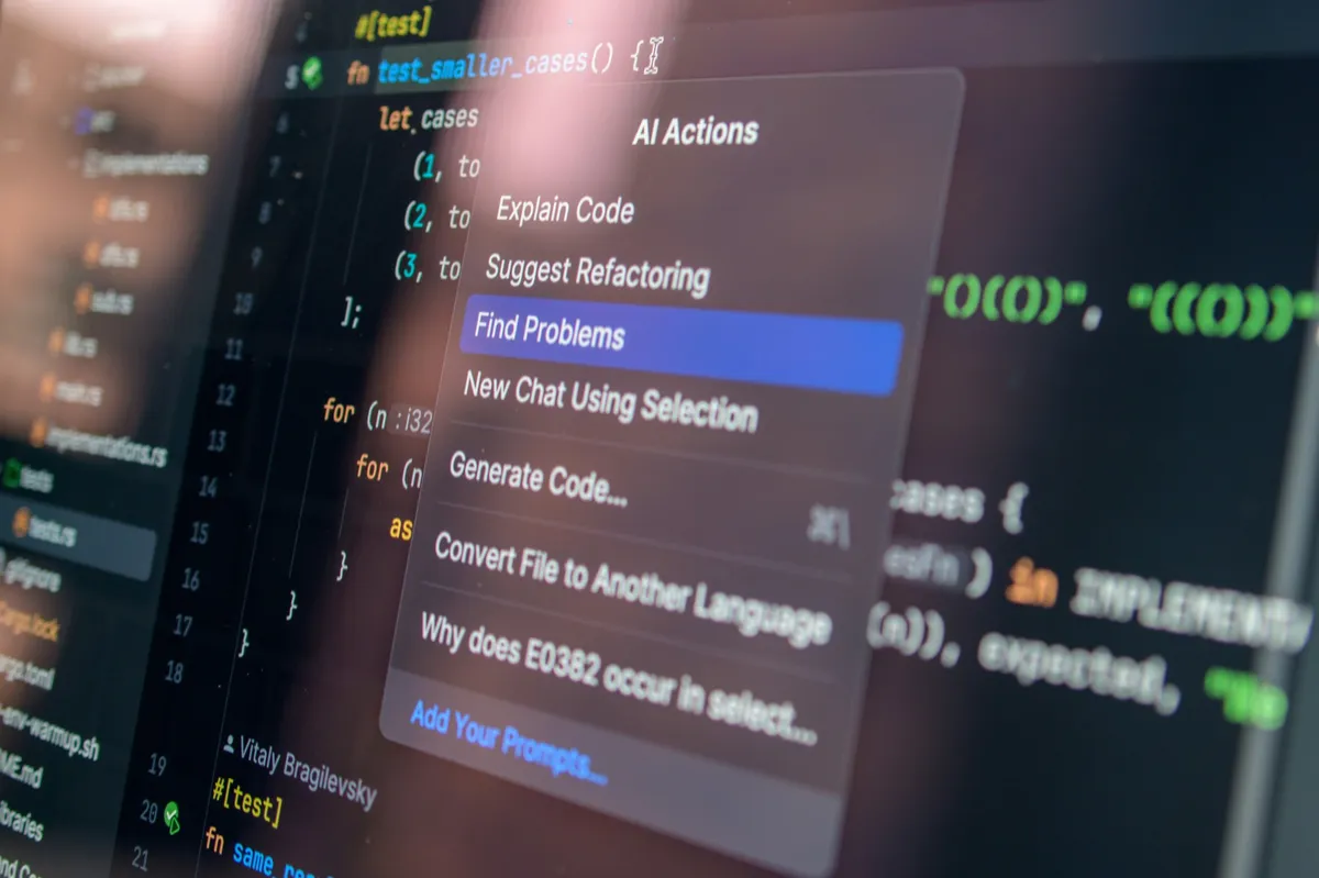 AI actions menu in a software editor