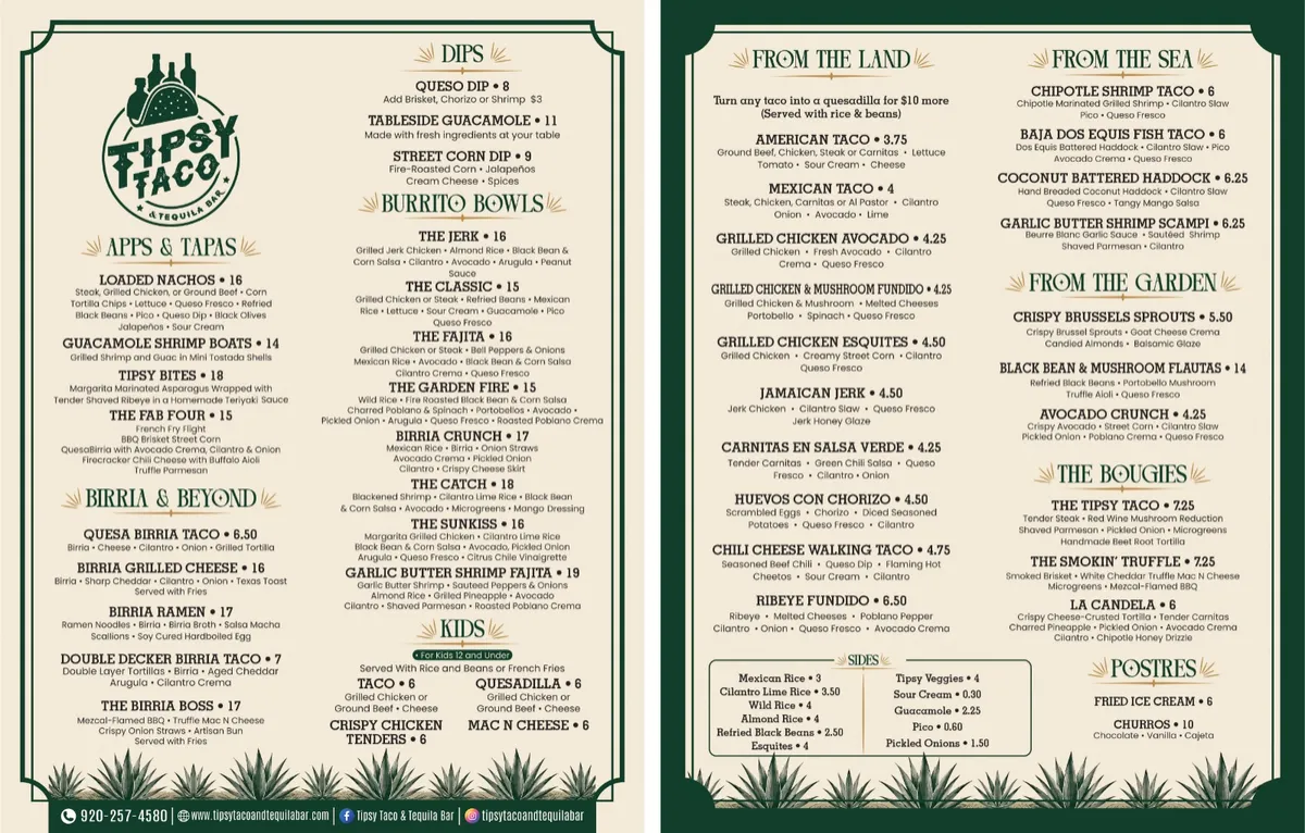tipsy taco and tequila bar food menu