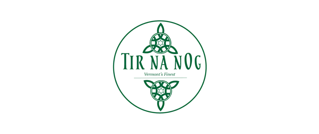 Tir Na Nog cannabis logo featuring stylized text inside a circular emblem with decorative accents.
