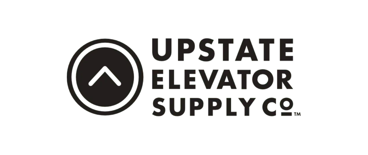 Upstate Elevator Supply Co. logo with bold black text and a circular emblem featuring an upward arrow, symbolizing Vermont’s premium cannabis brand.