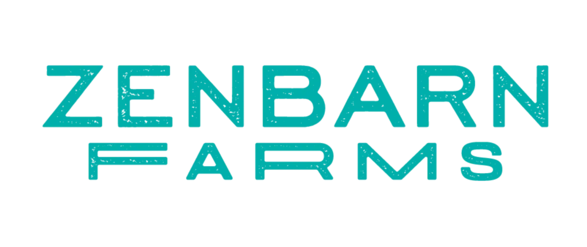 Zenbarn Farms logo in bold turquoise lettering, a clean and modern design representing the Vermont-based cannabis brand.