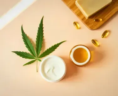 Cannabis topical cream with THC-infused balm and cannabis leaf