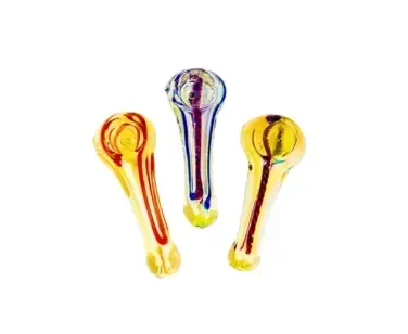 Colorful glass cannabis pipes on white background