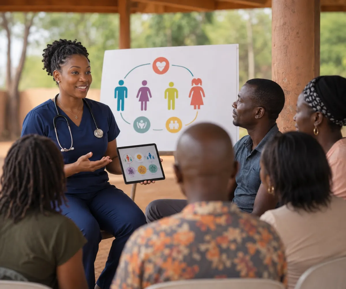 Practitioners engaged in a global virtual health education session