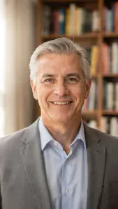 Friendly AI coach teaching seniors online