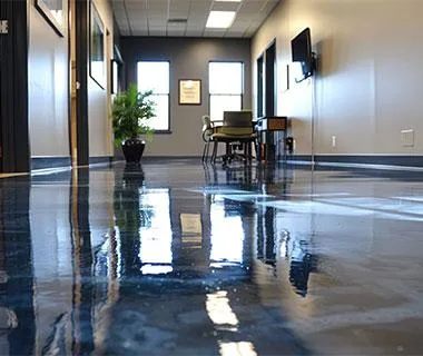 epoxy flooring completed by sign and digital