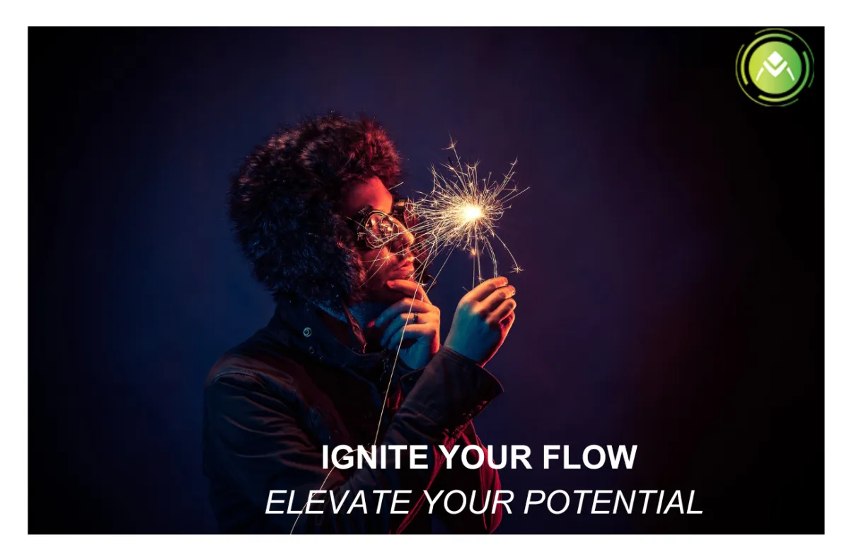 The Maverick Accelerator - Logo and man looking at light. Ignite your Flow. Elevate Your Potentiall