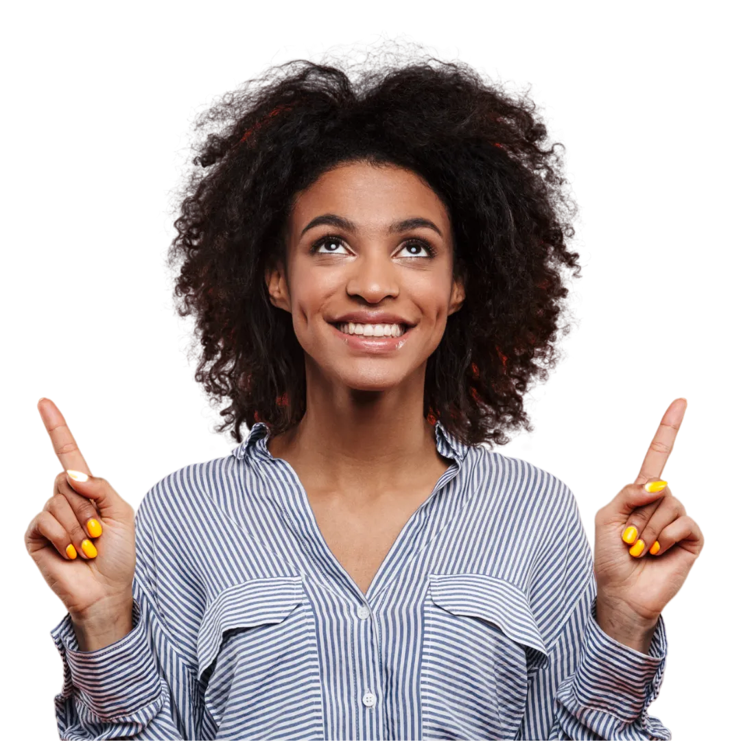 Smiling Black woman looking upward with confidence — representing the spirit of BOLD Academy, a transformational coaching program for ambitious Black women seeking clarity, purpose, and growth.