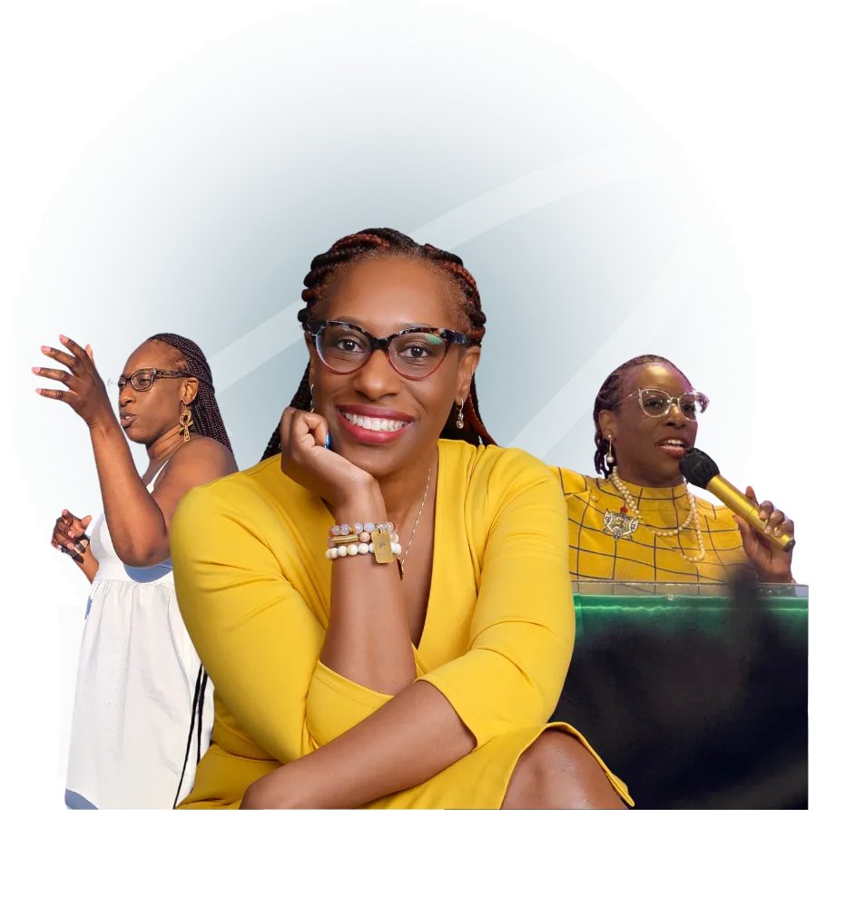 Dr. Natasha Booker speaking, smiling, and connecting with audiences — a keynote speaker and consultant for organizations focused on Black women’s leadership, workplace wellness, and emotional well-being.