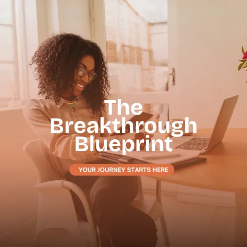 Black woman focused at her laptop while going through the Next Level Blueprint — a self-paced coaching guide for clarity, confidence, and momentum.
