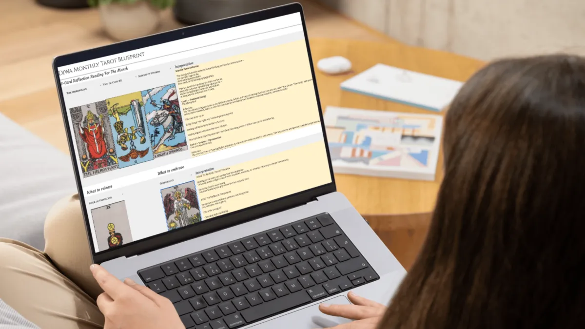 Tarot cards arranged for a private monthly reflection