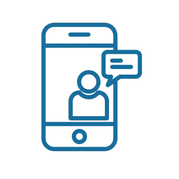 Smartphone graphic depicting a user profile and chat bubble, symbolizing direct access to Love2Sugar community and alumni for support and training notifications.