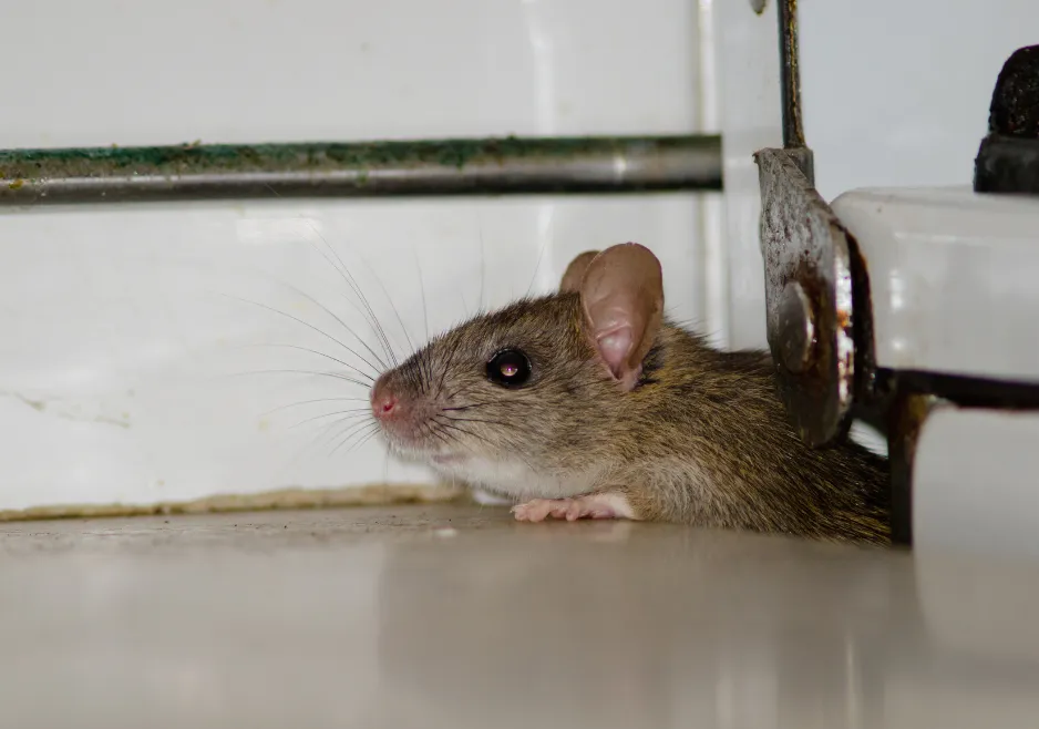 Rat moving beside an exterior foundation wall