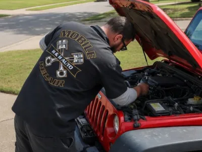 mobile mechanic working on engine performance tune up in Northwest Arkansas