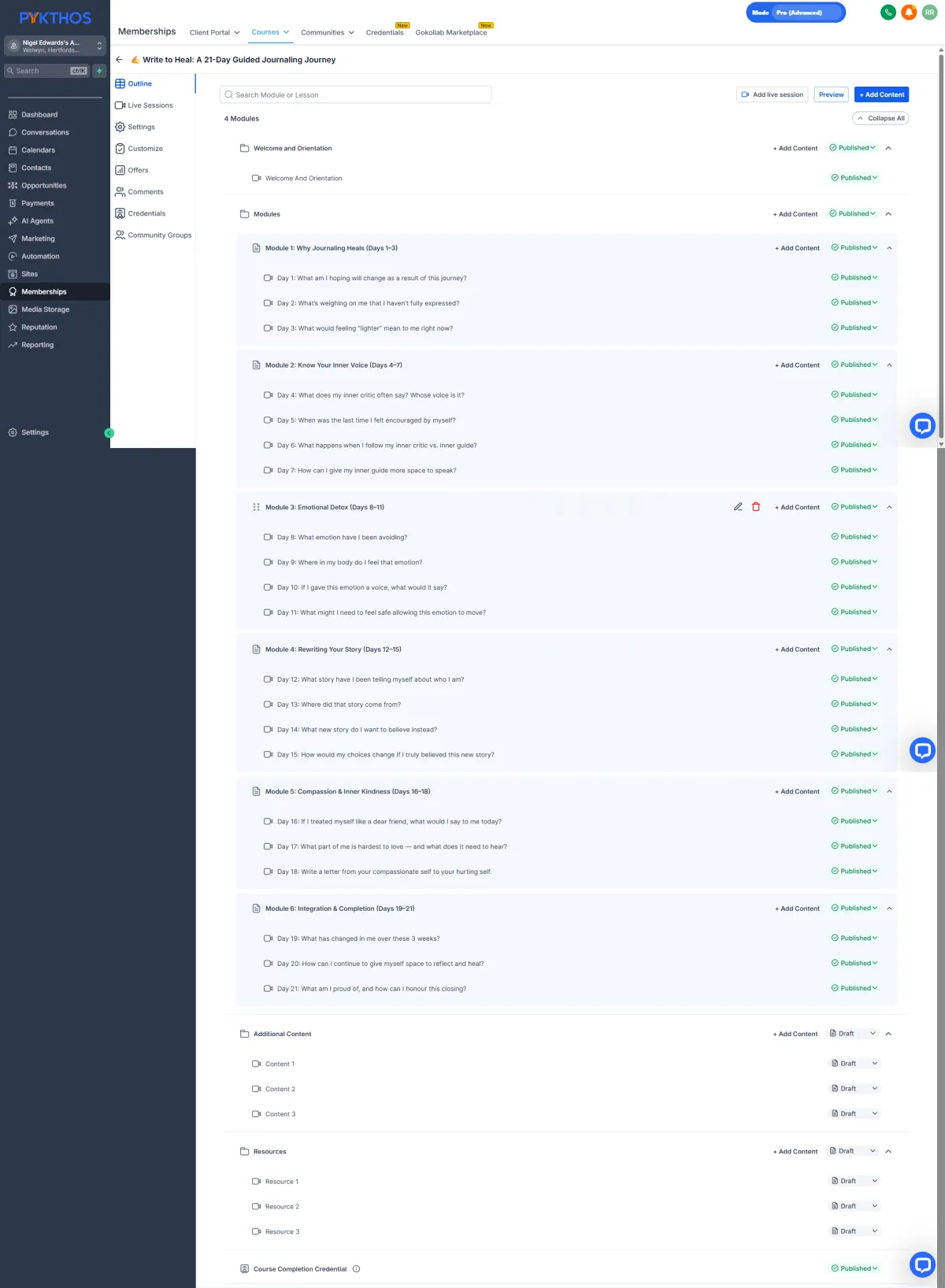 Professional systems and support workspace