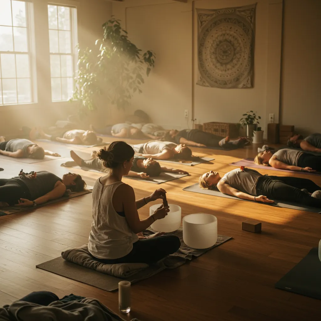 sound bath participants relaxing
