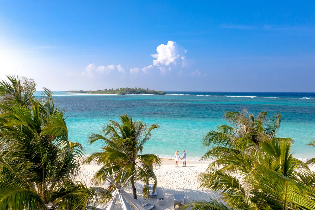 Tropical beach resort setting for all-inclusive vacation planning