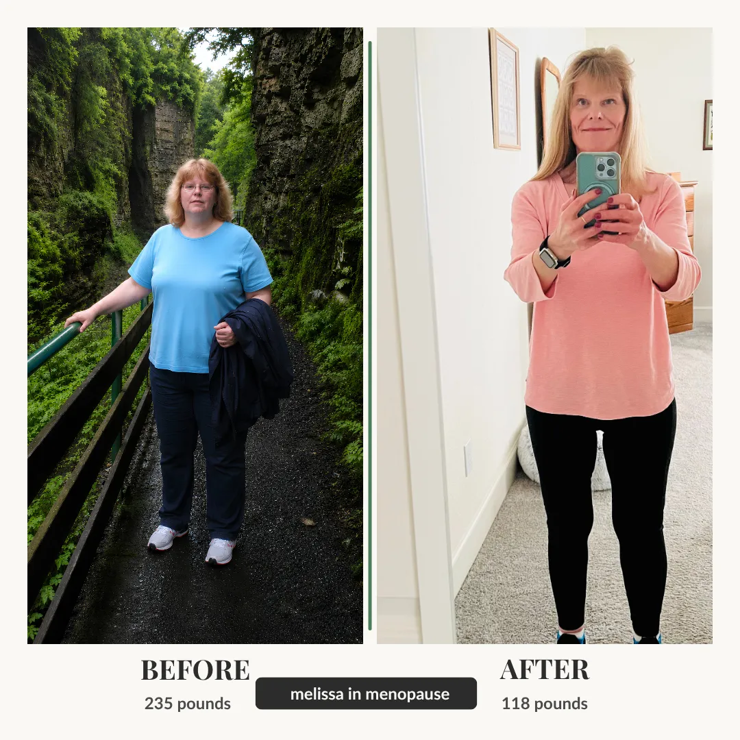 Before and afer photos of Melissa in Menopause
