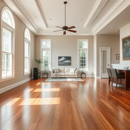 Restored luxury Charleston living room showing clean floors neutral walls large windows and subtle restoration equipment
