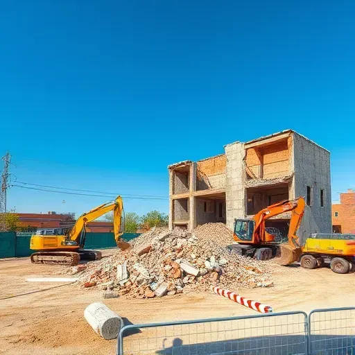 Completed demolition site in Summerville SC showing heavy machinery, rubble, and clear blue skies, conveying professionalism.