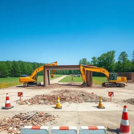 Demolition site in Rock Hill SC with organized debris, construction equipment, and clear blue sky symbolizing renewal.