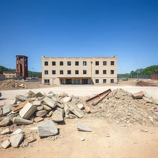 Demolition scene in Spartanburg SC showing cleared area with rubble and concrete, suggesting potential for new projects.