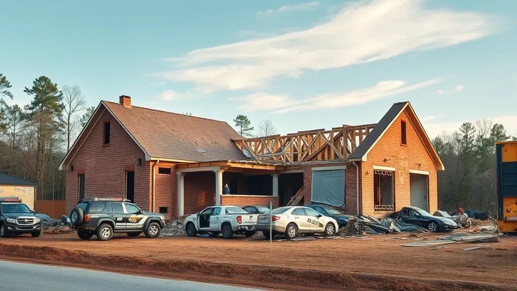Demolition in Easley, SC showcasing heavy machinery and debris removal process.