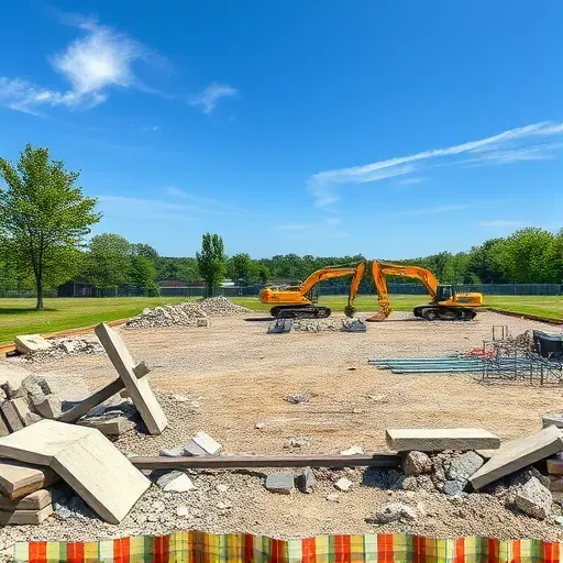 Completed demolition scene in Greer SC with cleared lot, debris, construction equipment, blue sky, and greenery.