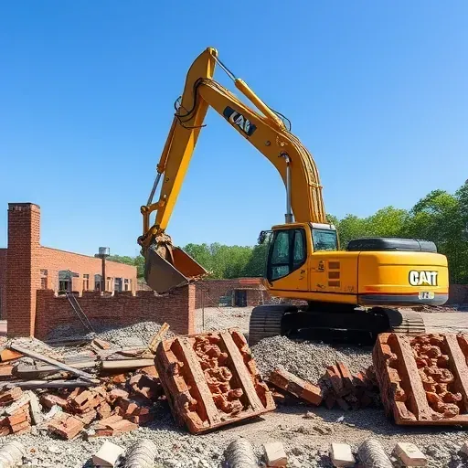 Demolition site in Lexington SC with debris, construction equipment, and lush greenery showcasing transformation.