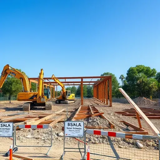 Demolition site in Bluffton SC showing exposed beams debris and heavy machinery under a clear blue sky.