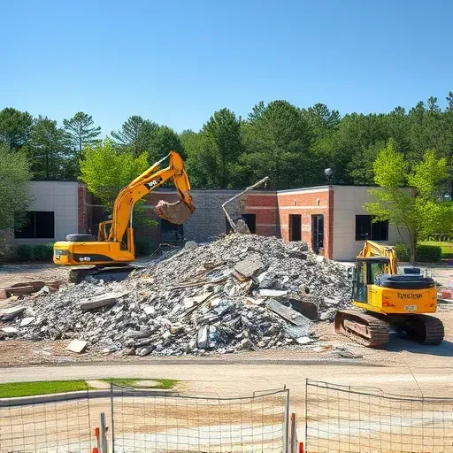 Completed demolition site in St. Andrews SC, featuring neatly arranged debris and construction equipment in bright daylight.