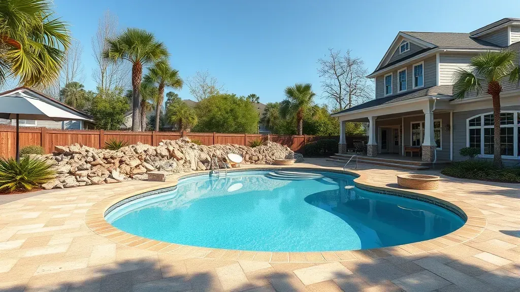 Pool demolition project in Charleston, SC showcasing equipment and site before work begins