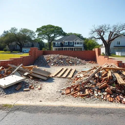 Completed demolition site in Port Royal SC with debris, concrete, and trees highlighting neighborhood charm.