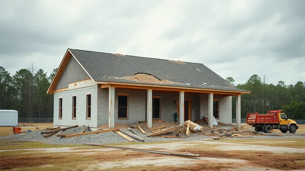 Demolition in North Augusta SC showing heavy machinery and debris on a construction site.