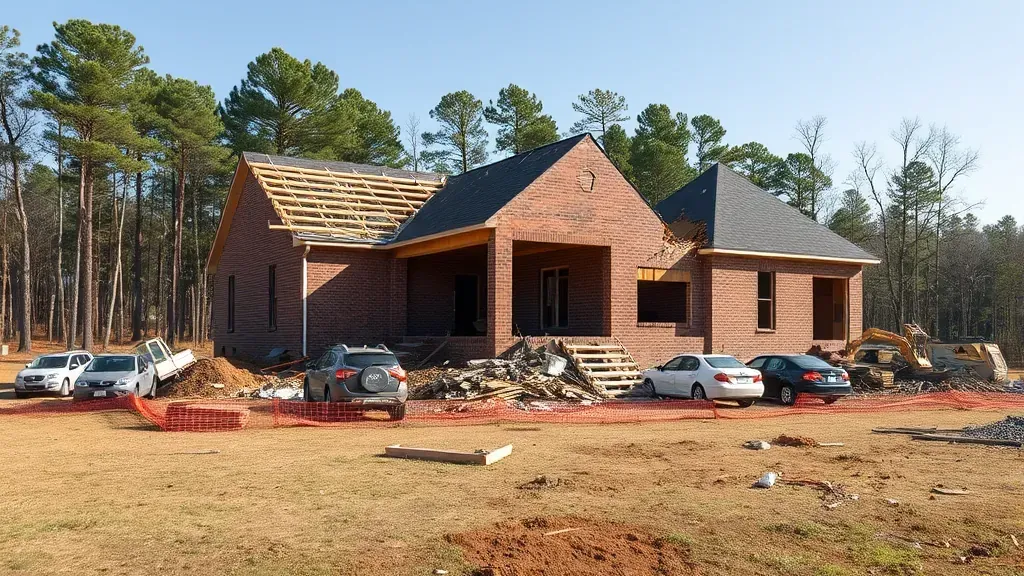 Demolition in Red Hill SC with heavy machinery and debris scattered across the site.