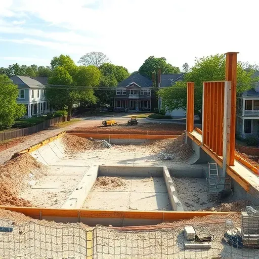 Freshly demolished house in Charleston SC, debris cleared, prepared site with structural elements and green surroundings.