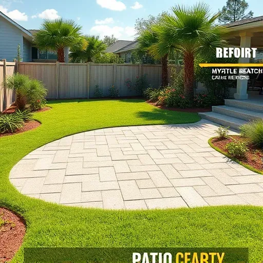 Recently removed patio in Myrtle Beach SC with lush grass, coastal plants, and a level surface ready for new installation