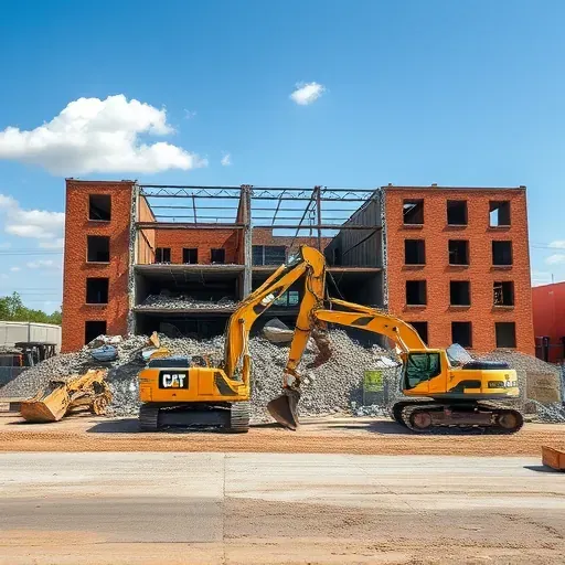 Completed demolition site in Fort Mill SC featuring debris, heavy machinery, and blue sky, highlighting construction services.