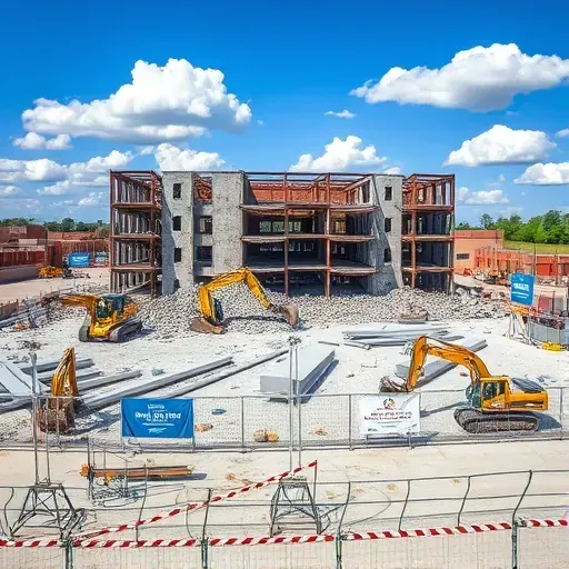 Demolition site in Anderson SC with leveled structures, debris, equipment, and safety measures highlighting efficiency.