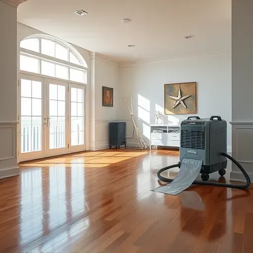 Water damage restoration in a Myrtle Beach home featuring polished hardwood floors, coastal decor, and bright, clean interior.